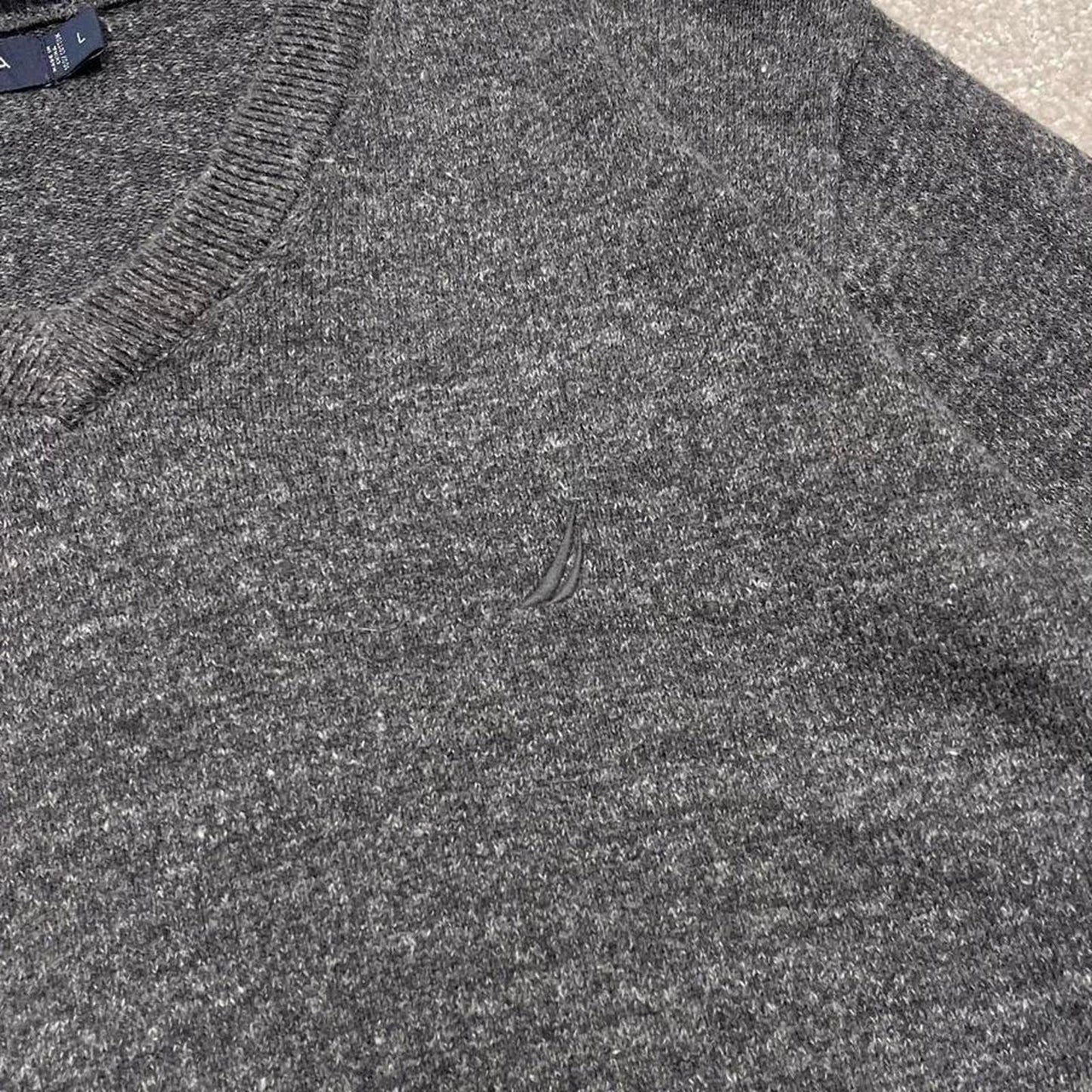 00s Nautica knit sweater jumper embroidered L men's grey knitted pull over y2k 90s style