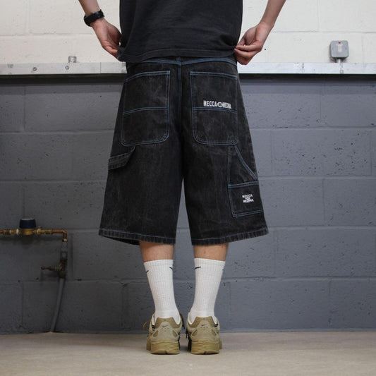 Y2k baggy MECCA denim shorts black Proper baggy loose skater carpenter jorts
