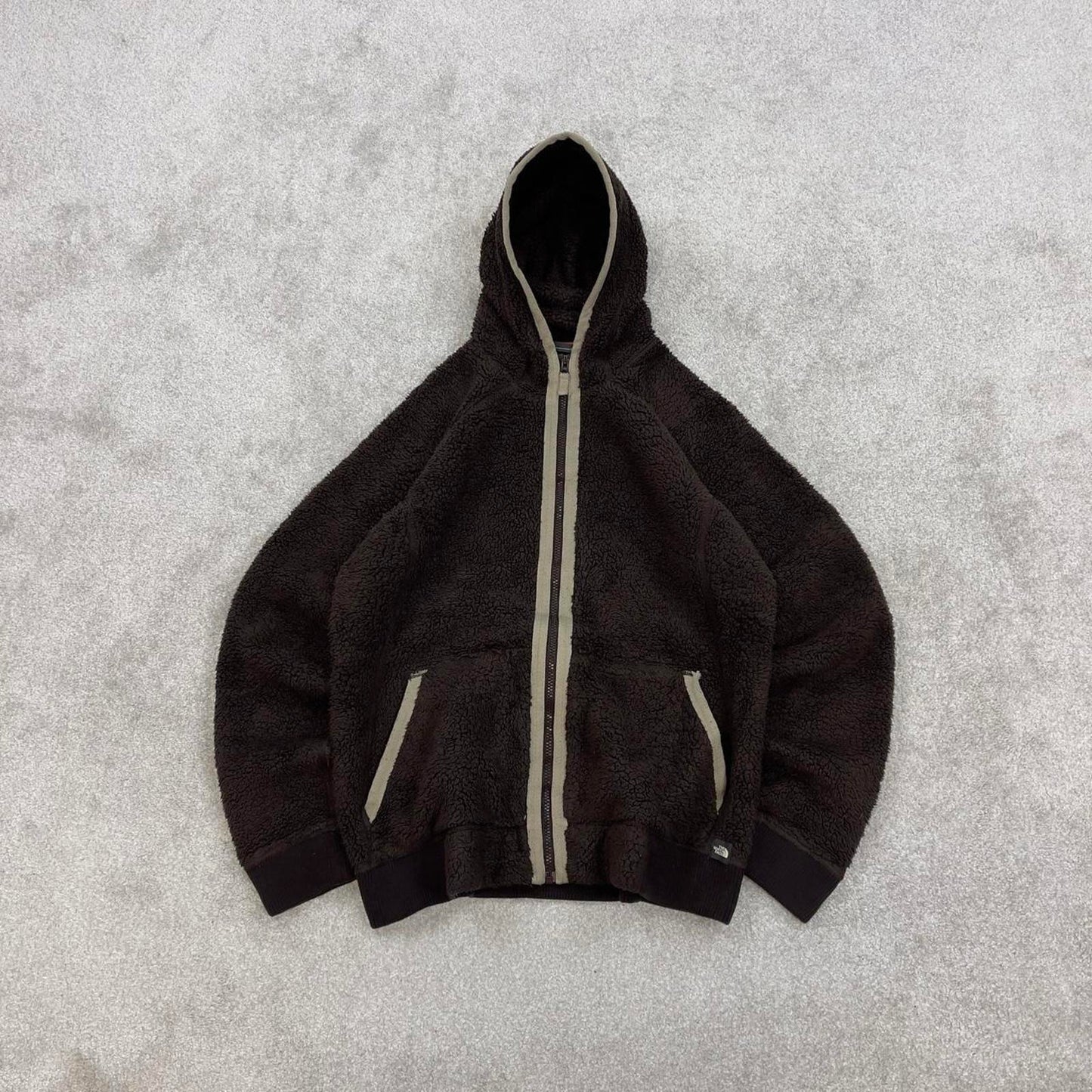 North Face high pile technical fleece hoodie XL women's brown full zip y2k teddy bear style autumn