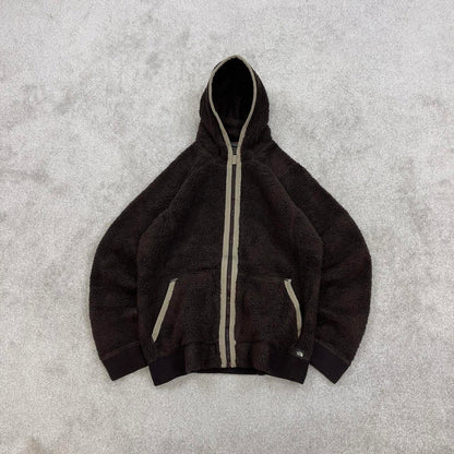 North Face high pile technical fleece hoodie XL women's brown full zip y2k teddy bear style autumn