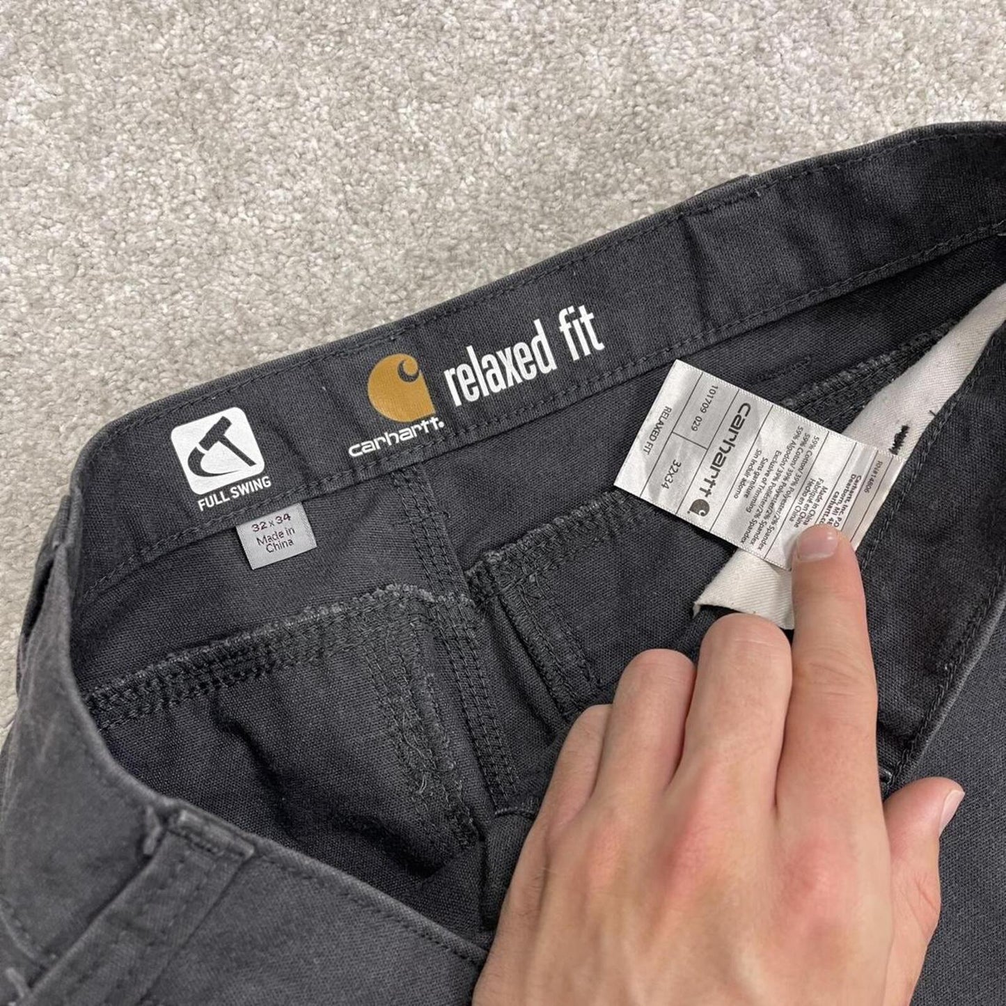 Carhartt jeans canvas work pants grey Relaxed fit workwear pants white patch logo