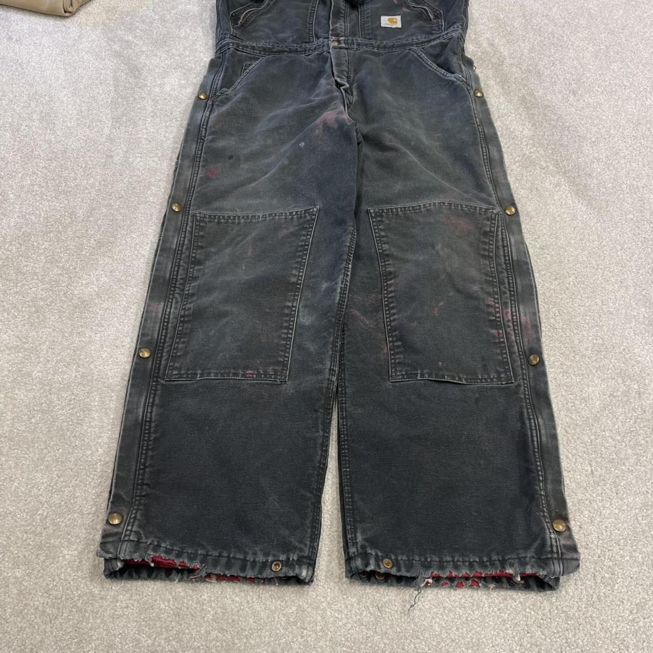 Vintage Carhartt dungarees faded black overalls Quilted bib & brace utility workwear