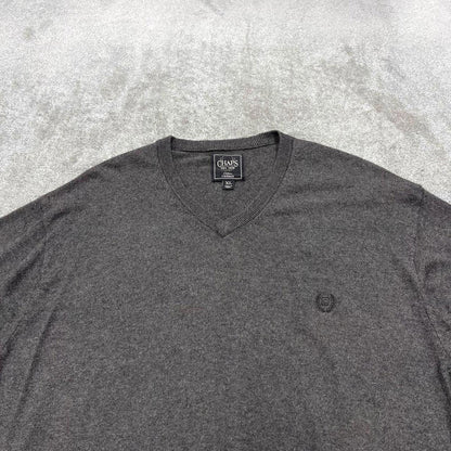 Y2K CHAPS knit sweater jumper grey Embroidered logo cotton v neck cashmere knitted pullover