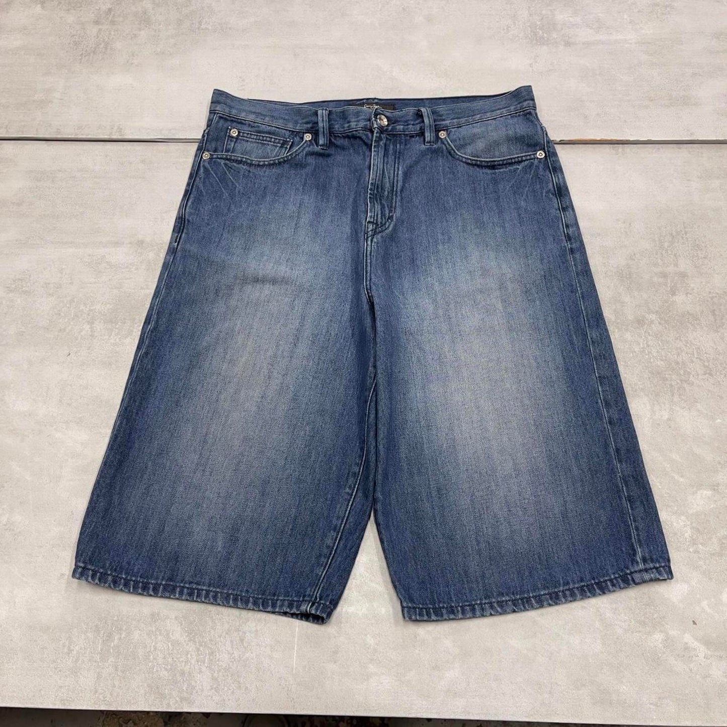 Mens baggy Sean John jorts W36 wide leg denim embroidered design 90s skater style