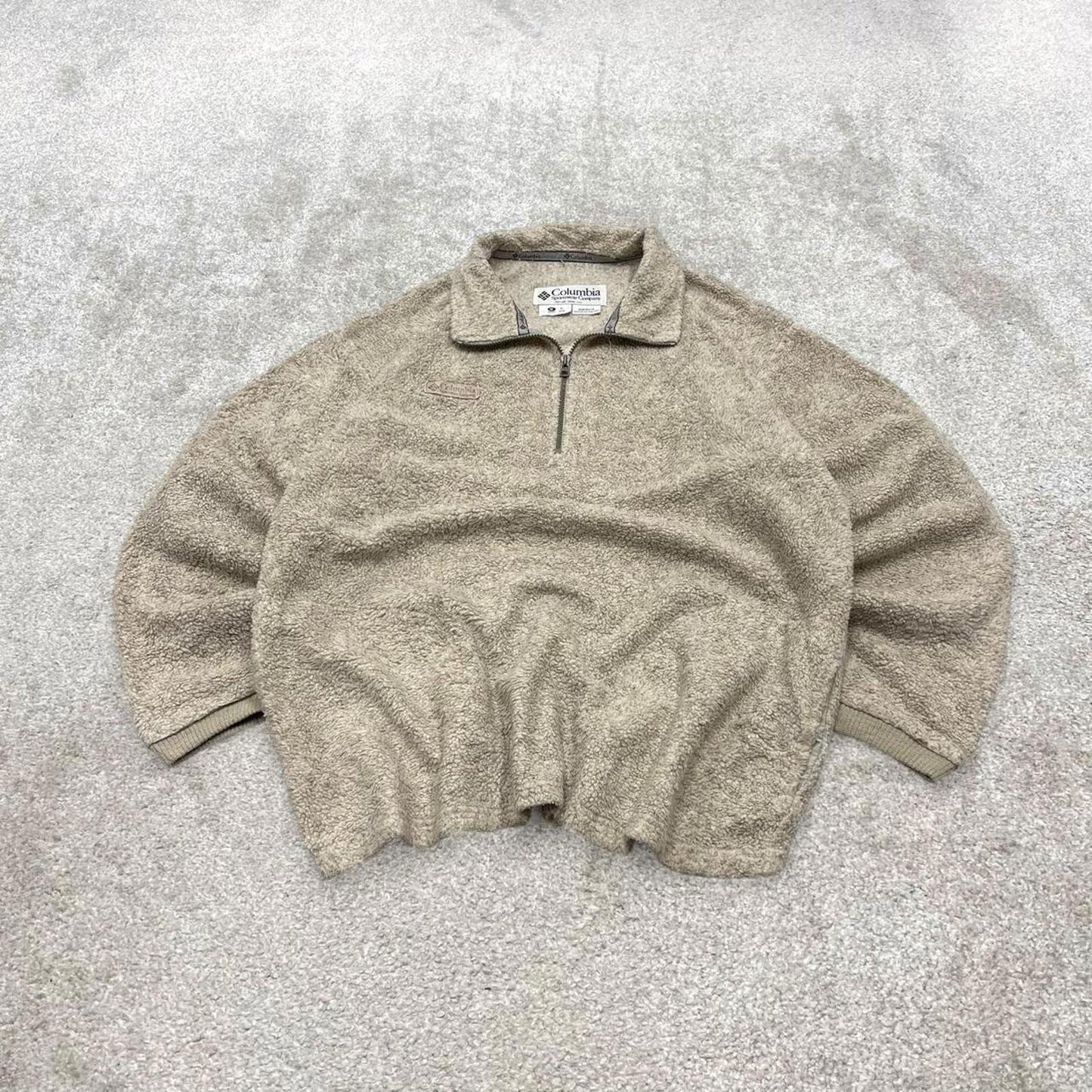 00s Columbia technical fleece XL men's beige 1/4 zip up y2k style autumn pull over casual