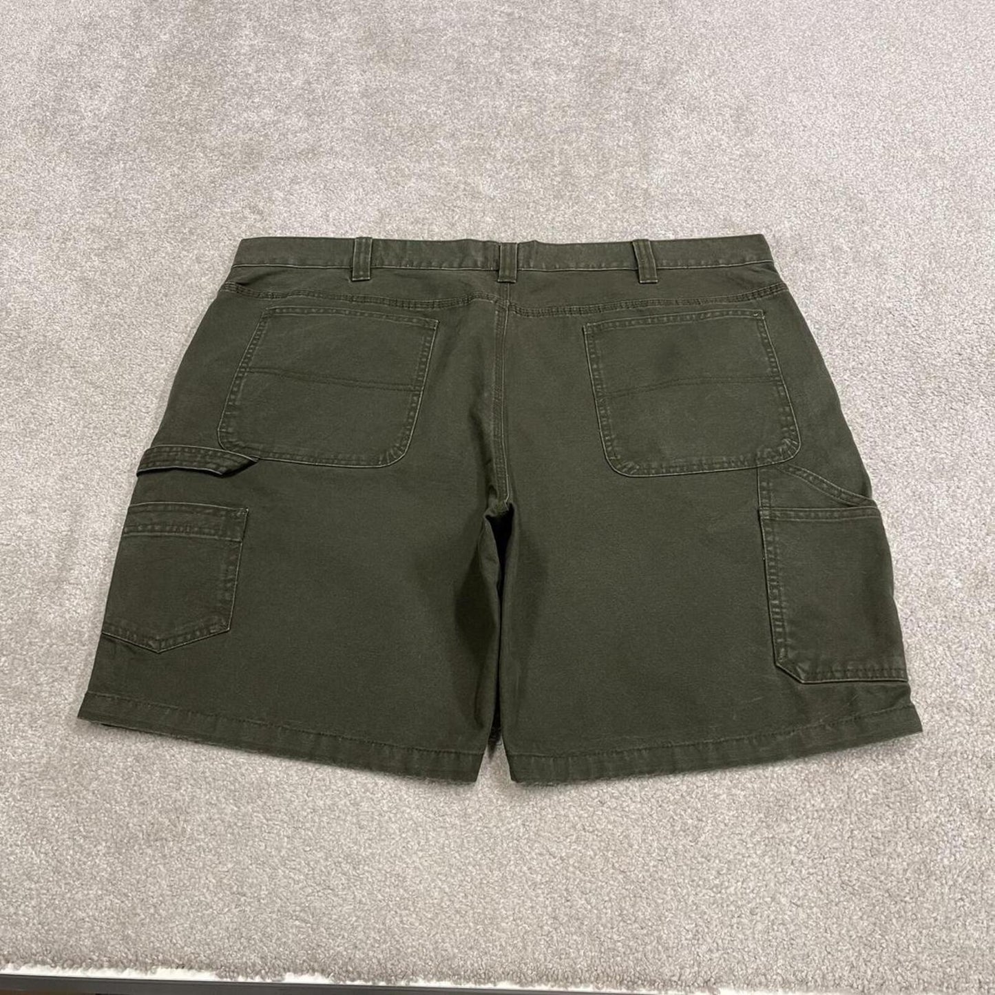 Baggy carpenter shorts canvas work green Red Head loose skate style summer festival jorts