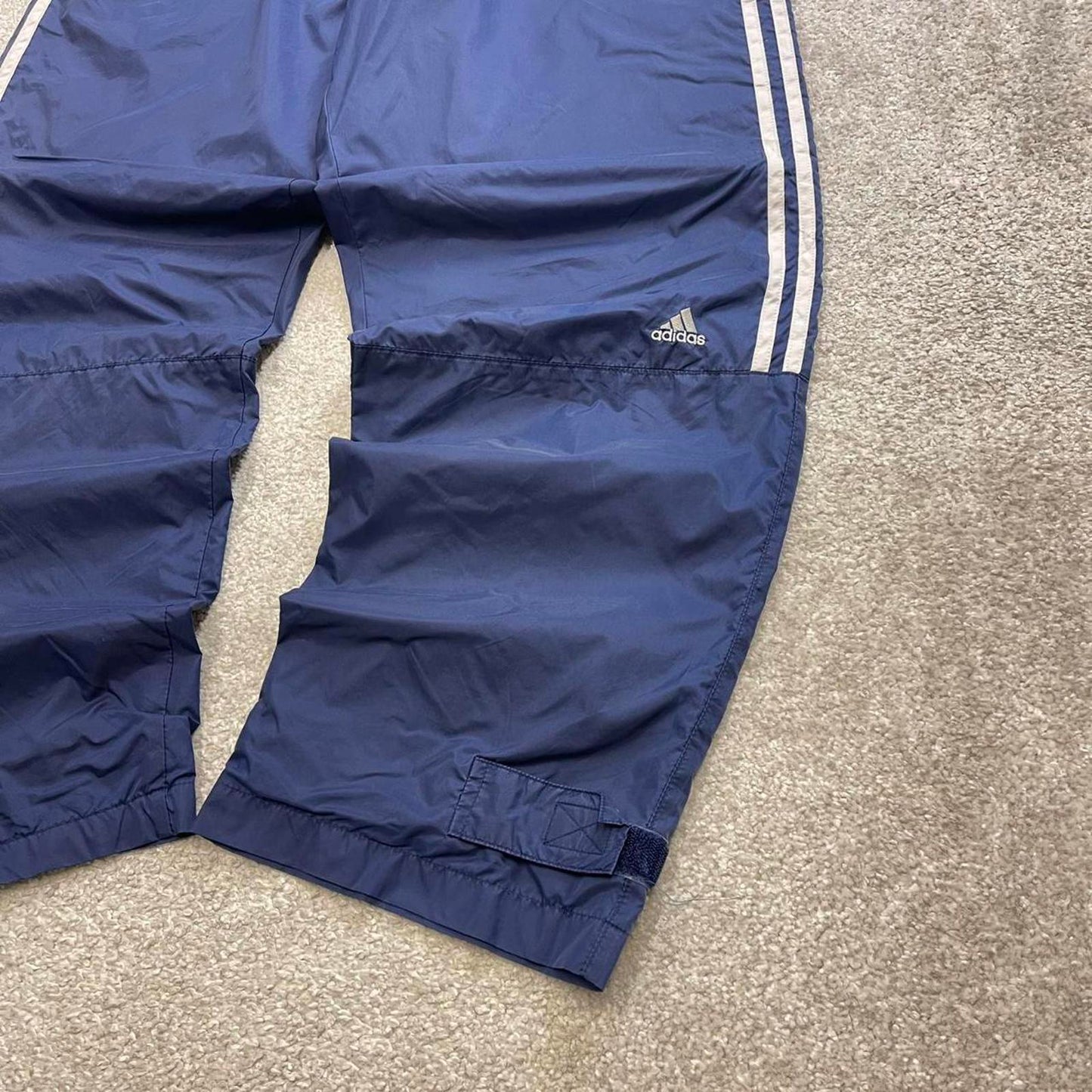Y2k baggy Adidas trackies Navy Large 00s style joggers adjustable side stripe track pants casual gym