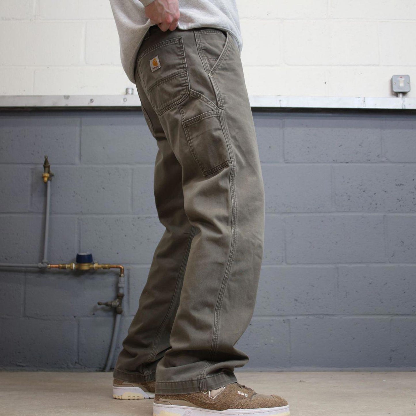 Y2k Carhartt carpenter work pants Khaki green Loose cotton skater style cargo work trousers