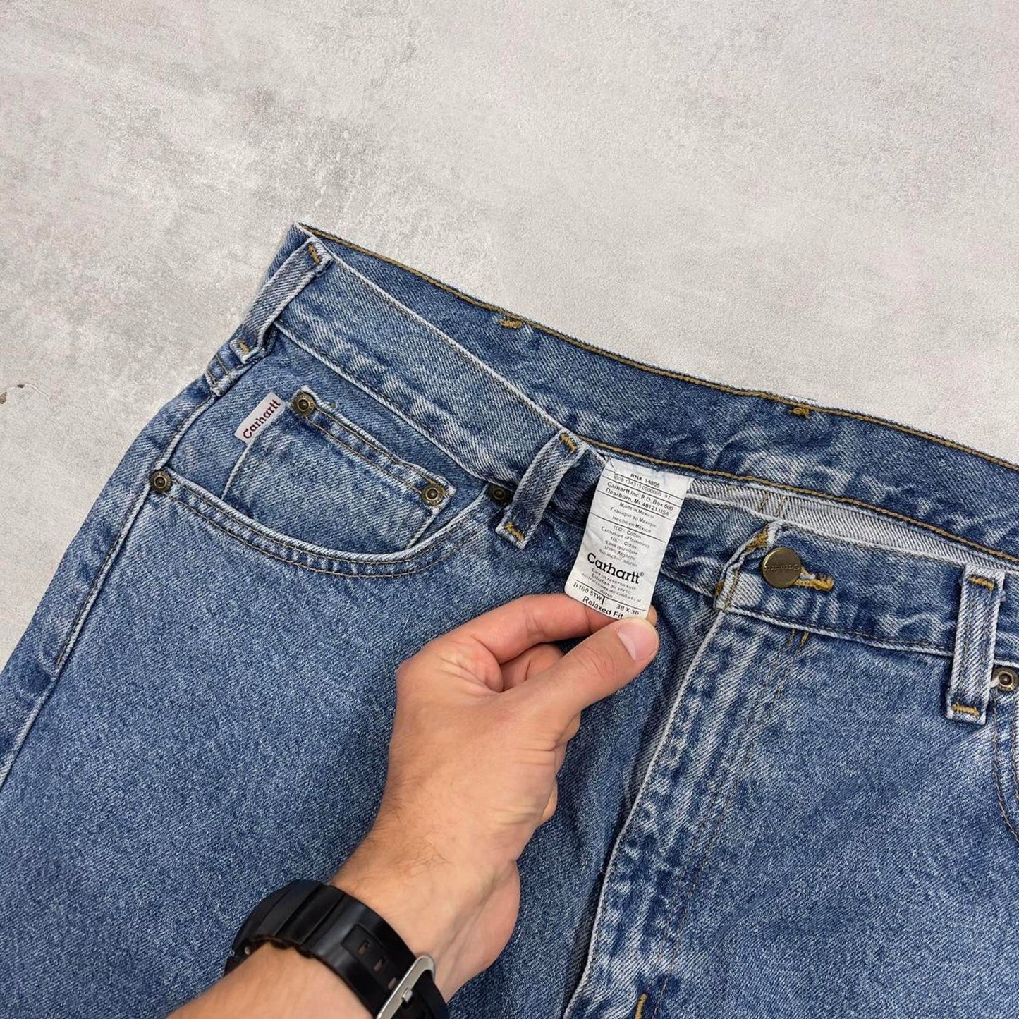 Blue Carhartt jeans W38L32 vintage 90s skater style relaxed fit loose 5 pocket pants