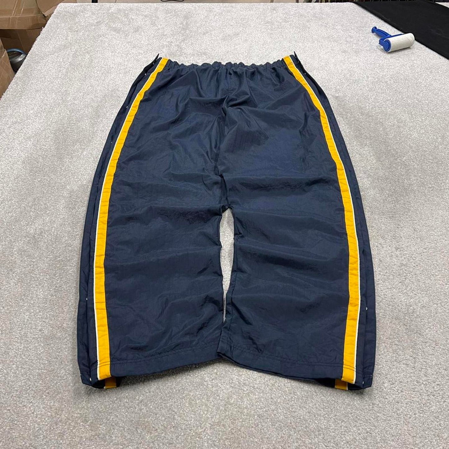 Y2k baggy Champion tracksuit bottoms navy Wide leg track pants embroidered logos popper legs