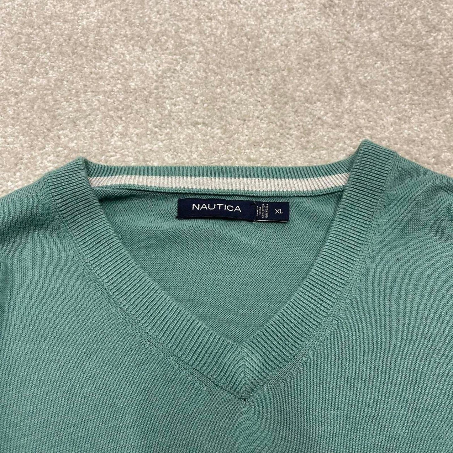 00s Nautica knit sweater jumper embroidered XL men's turquoise knitted pull over y2k 00s style