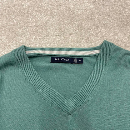 00s Nautica knit sweater jumper embroidered XL men's turquoise knitted pull over y2k 00s style