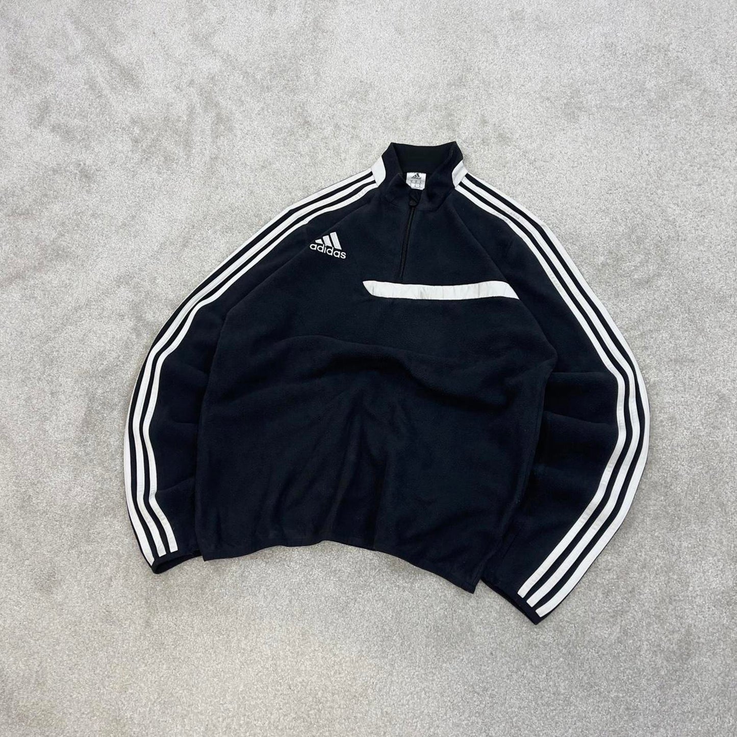 Black Adidas technical fleece Medium 1/4 zip pull over y2k autumn style lightweight zip up striped