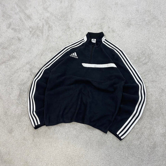 Black Adidas technical fleece Medium 1/4 zip pull over y2k autumn style lightweight zip up striped