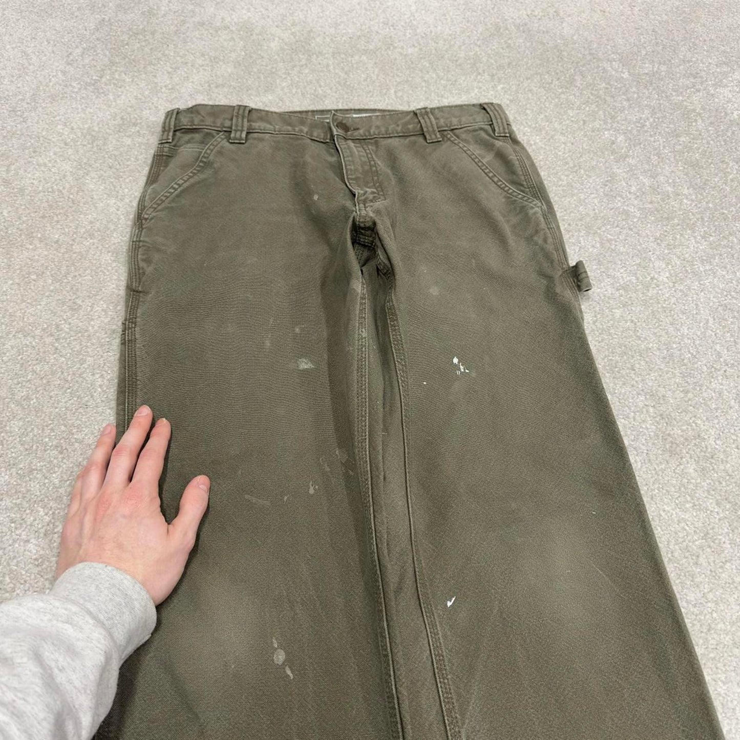 Y2K Carhartt carpenter jeans W33L30 green Relaxed straight canvas skate style workwear cargo pants