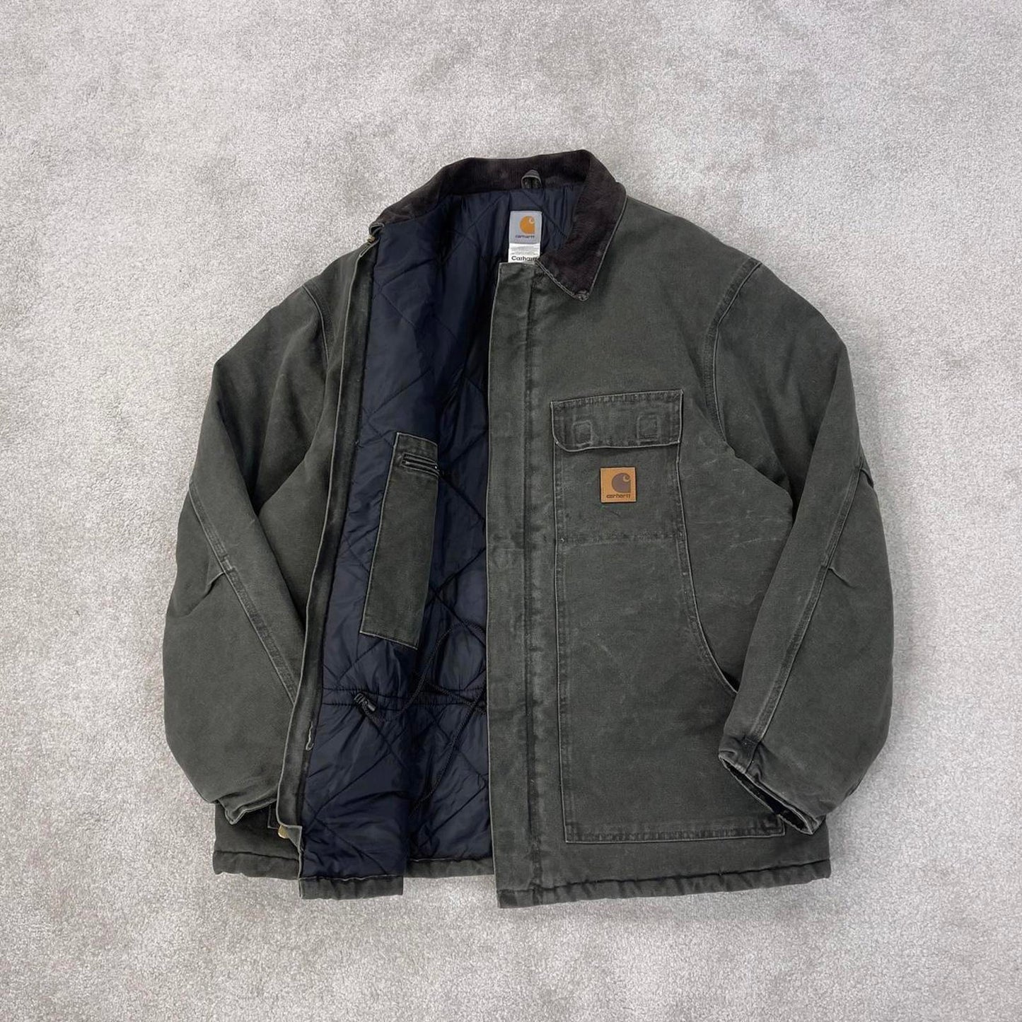 Vintage green Carhartt jacket XL canvas arctic quilt lined chore coat sandstone