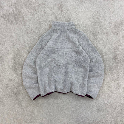 Grey Columbia technical fleece full zip deep high pile Large Women's y2k style autumn teddy bear