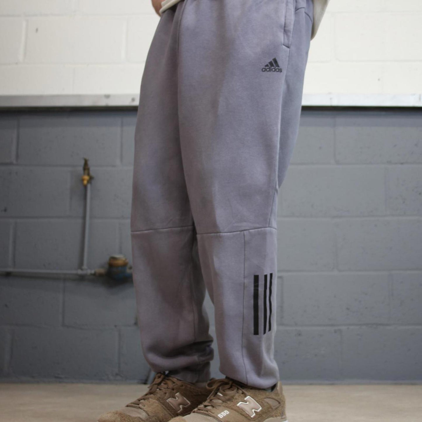 Y2k Adidas tracksuit bottoms Large men's grey joggers casual sports gym wear track pants soft
