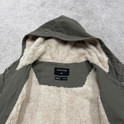 00s Quiksilver technical parka jacket XL men's green y2k style hooded Sherpa lined coat