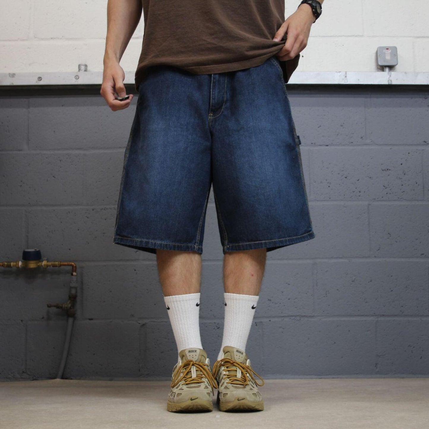 Baggy denim cargo shorts carpenter blue Old Navy Painter's skater style jorts