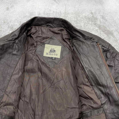 Vintage leather flight aviator bomber jacket black Burk’s Bay boxy genuine leather flight coat