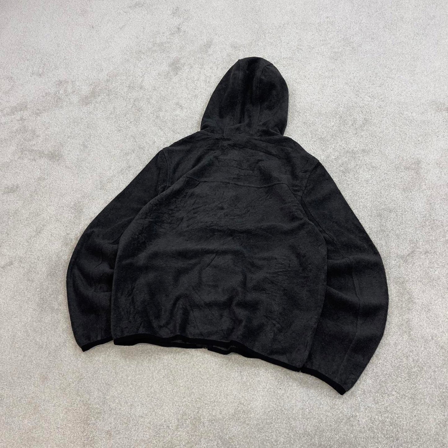 Grey Tommy Hilfiger technical fleece jacket Large y2k style hooded full zip embroidered logo hoodie