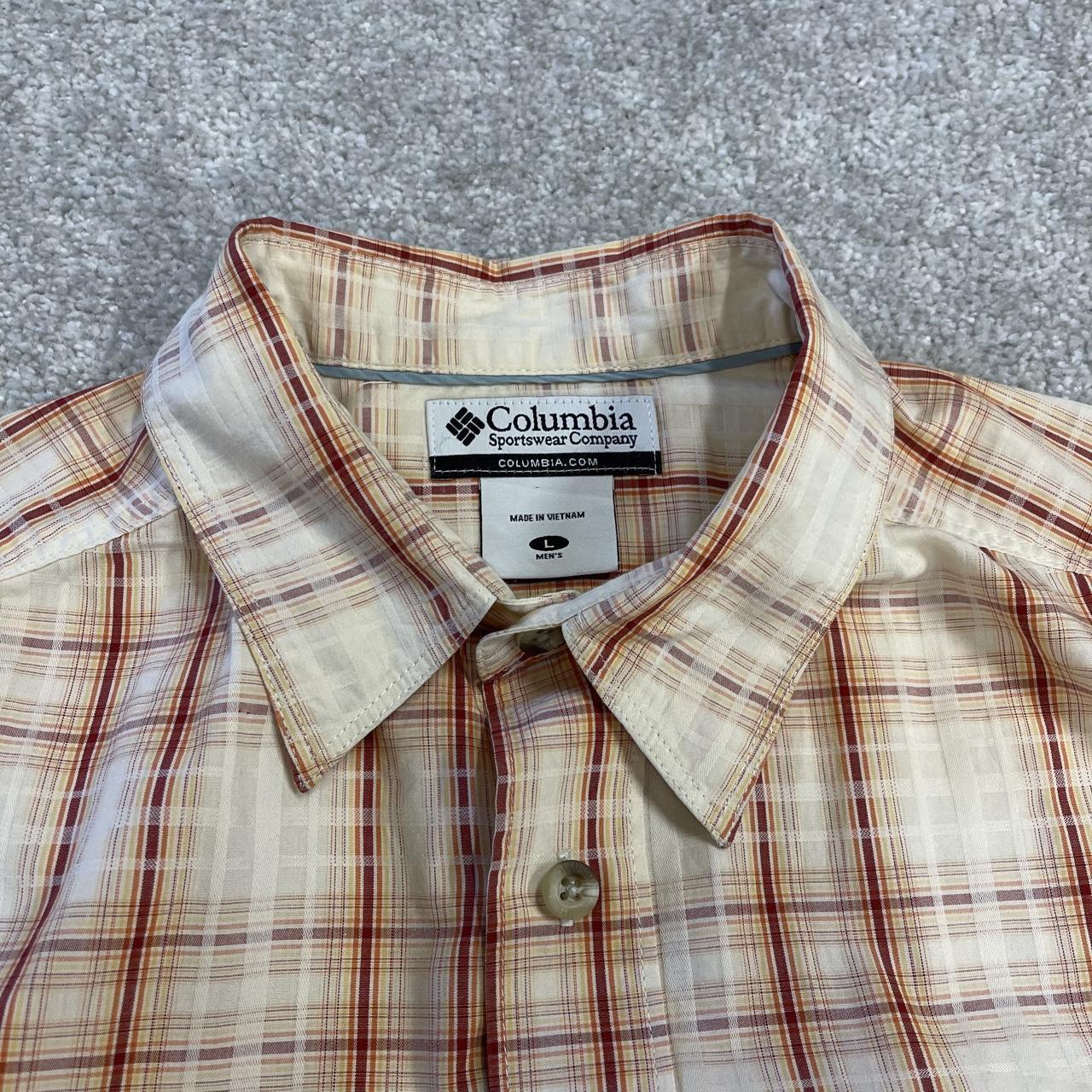 Columbia checkered short sleeve shirt y2k beige red Festival style button down summer shirt