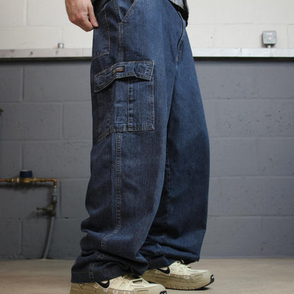 Wrangler baggy cargo pants y2k blue W36L32 Loose fit 100% cotton denim skater work pants utility