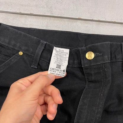 Black Carhartt double knee carpenter jeans W34L34 90s style thick canvas loose leg skater cargos