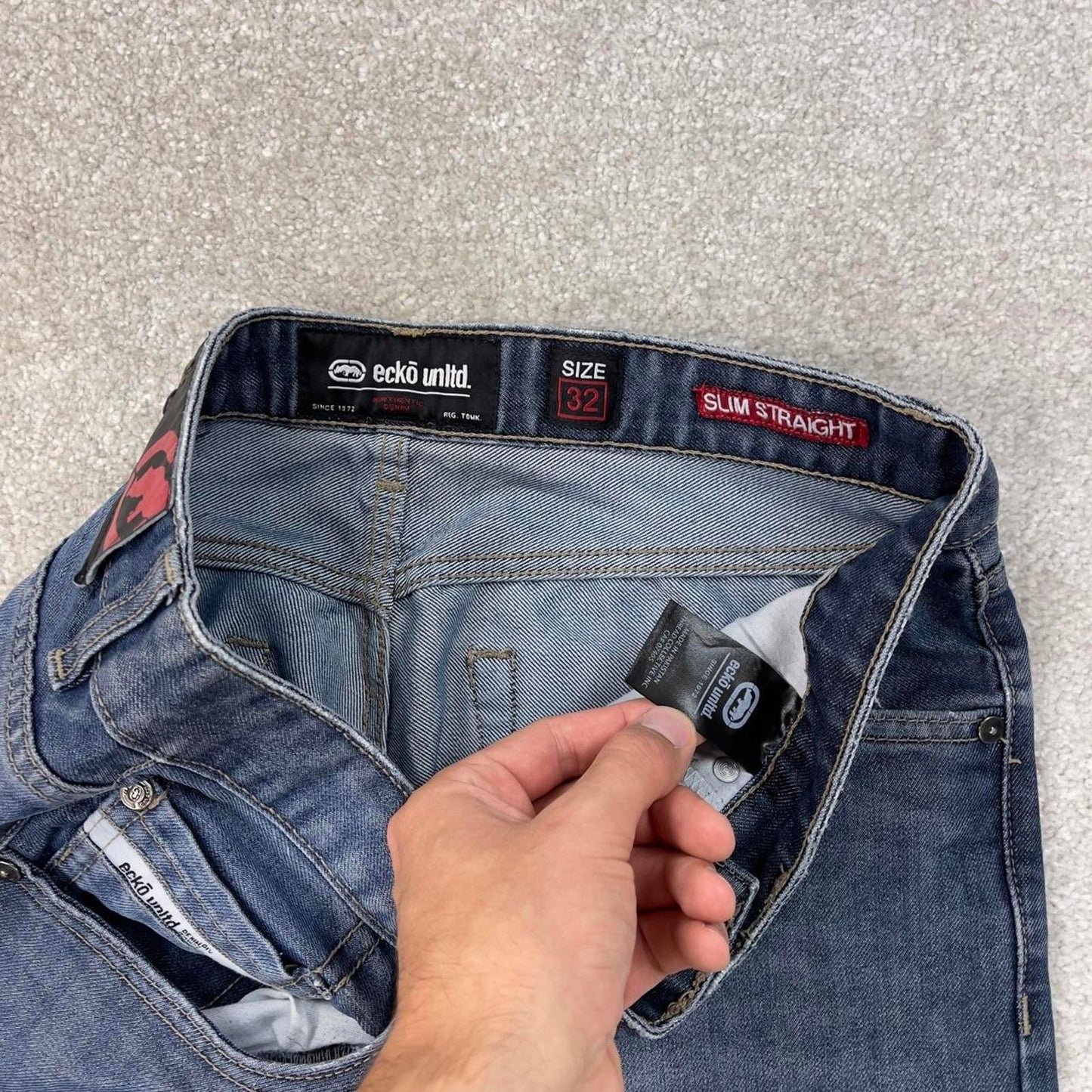 Blue Ecko Unltd jeans W32L28 blue slim straight y2k 00s style jeans embossed detail