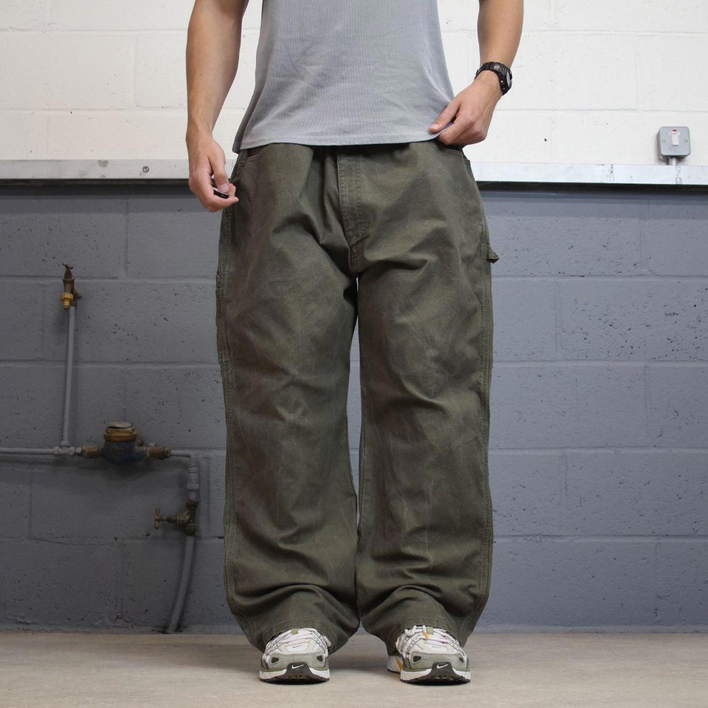 Dickies carpenter jeans W44L30 90s skate style green thick canvas cargos