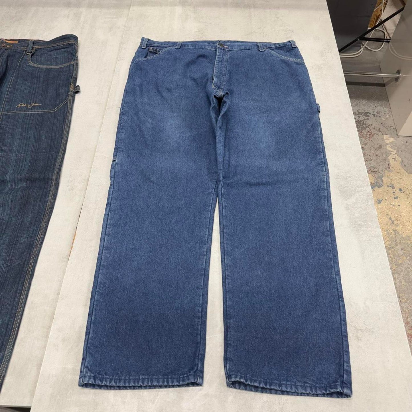 Baggy Dickies flannel lined carpenter jeans W40L30 wide leg thick 90s style blue denim cargos