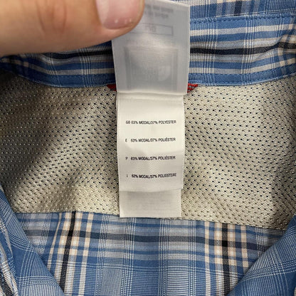 North Face checkered short sleeve shirt blue TNF festival surf style check shirt button down summer