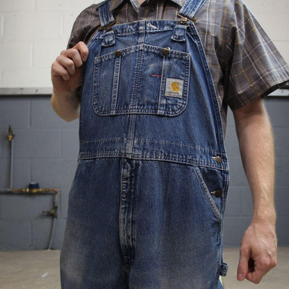 Carhartt baggy dungarees 00s denim overalls blue Patch logo and adjustable straps