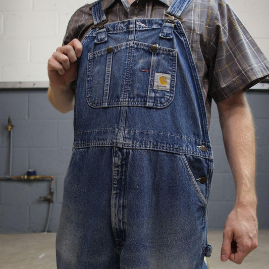 Carhartt baggy dungarees 00s denim overalls blue Patch logo and adjustable straps