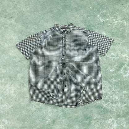 Columbia short sleeve shirt checkered green Festival surf style button down summer check shirt