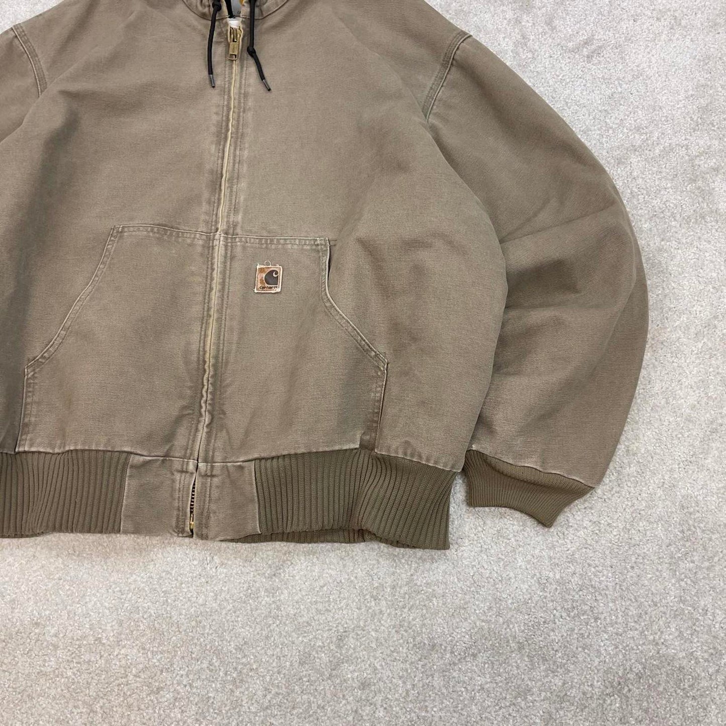 Vintage stone grey Carhartt hooded active jacket Large technical canvas 90s style skater bomber
