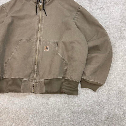 Vintage stone grey Carhartt hooded active jacket Large technical canvas 90s style skater bomber