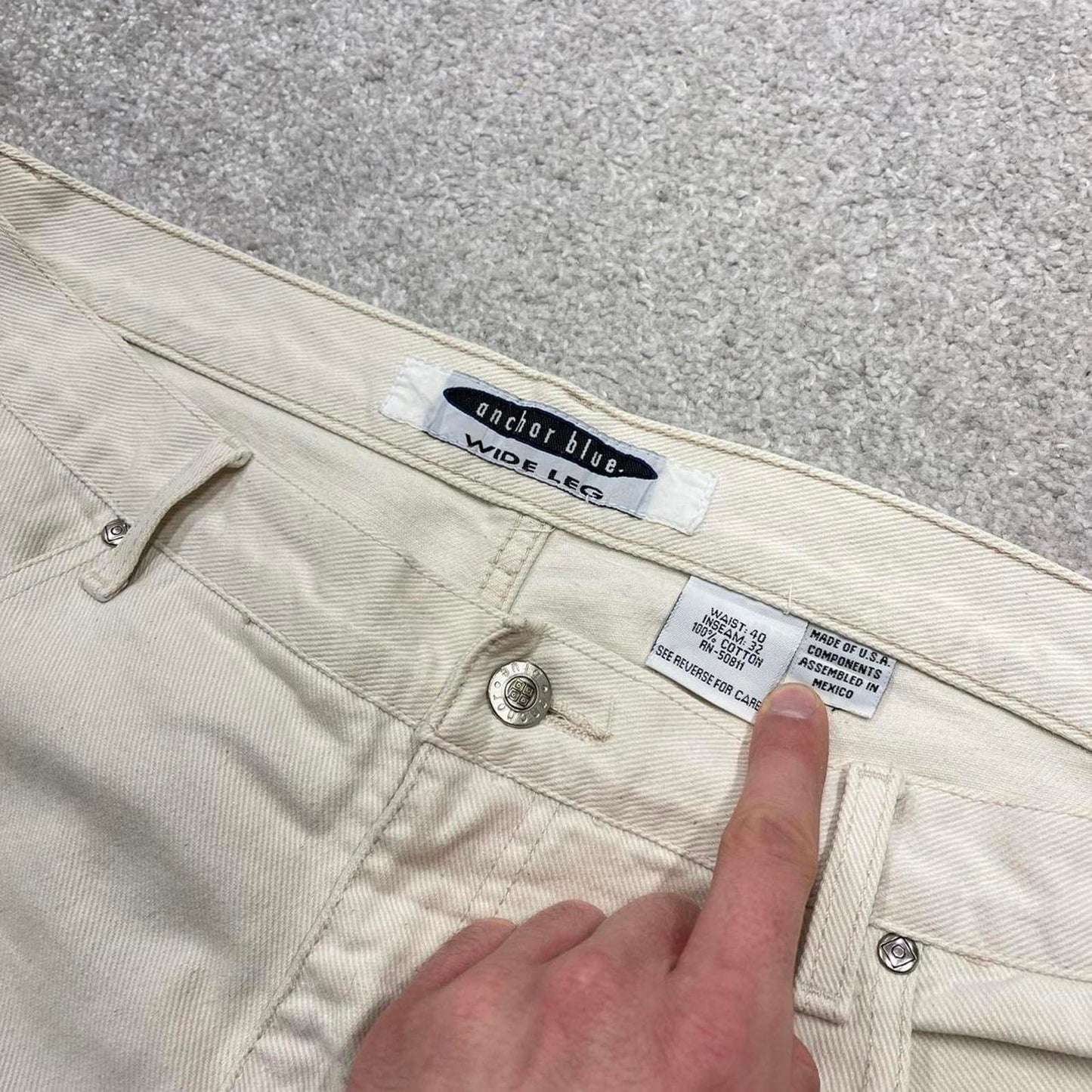 Vintage Y2K baggy jeans wide leg white Loose baggy fit Anchor Blue denim skater style pants