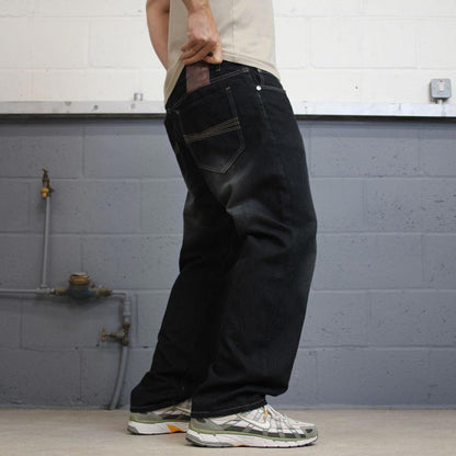 Black RK jeans W38L32 loose Y2K style hip hop embroidered design