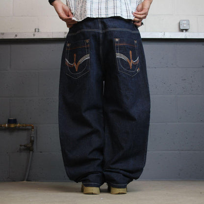 Extra baggy embroidered jeans y2k W42L32 navy blue