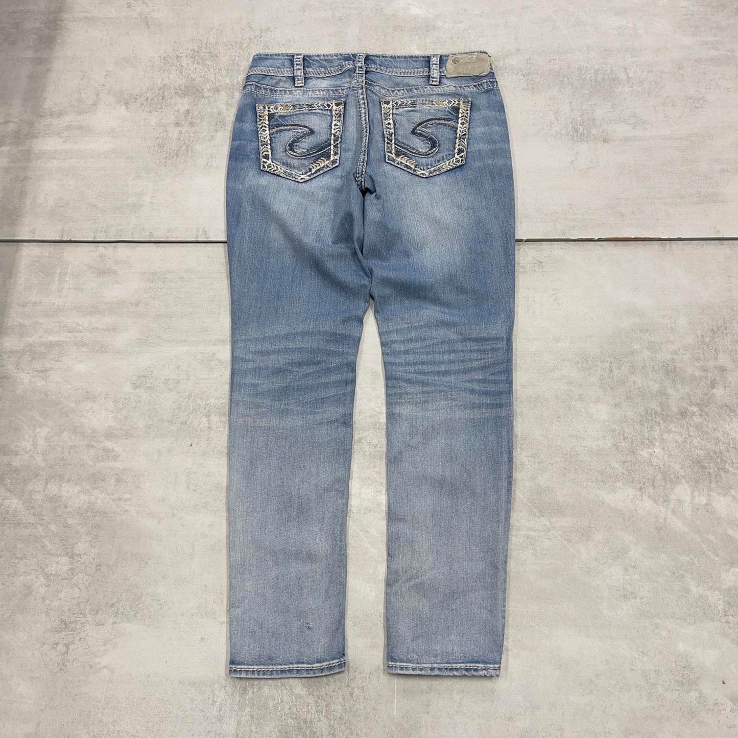 Silver embroidered denim jeans W32 L30 blue skinny y2k embroidered design