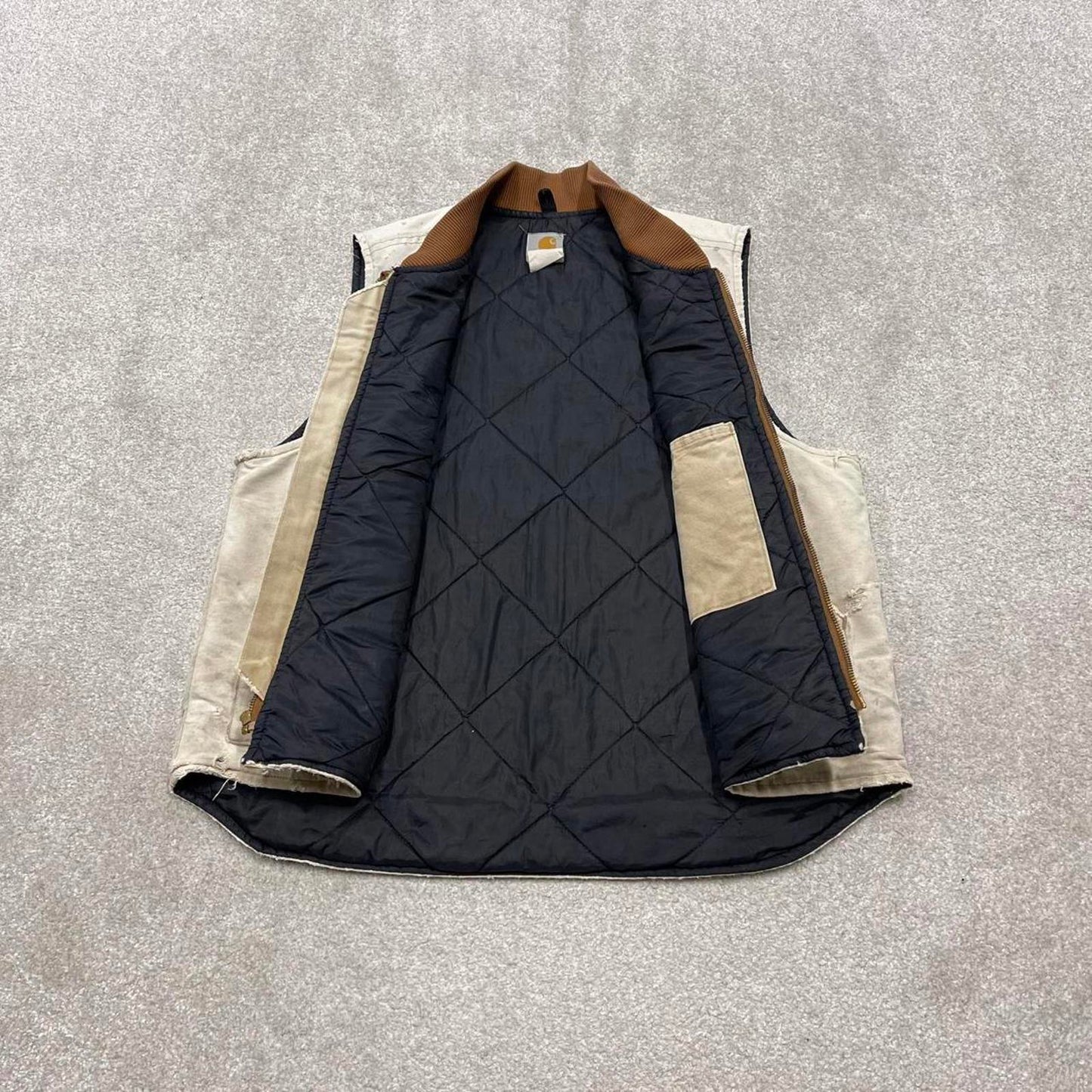 Vintage 90s Carhartt gilet vest L tan brown canvas padded chore body warmer workwear