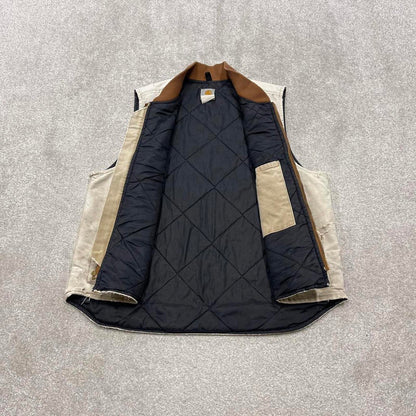 Vintage 90s Carhartt gilet vest L tan brown canvas padded chore body warmer workwear