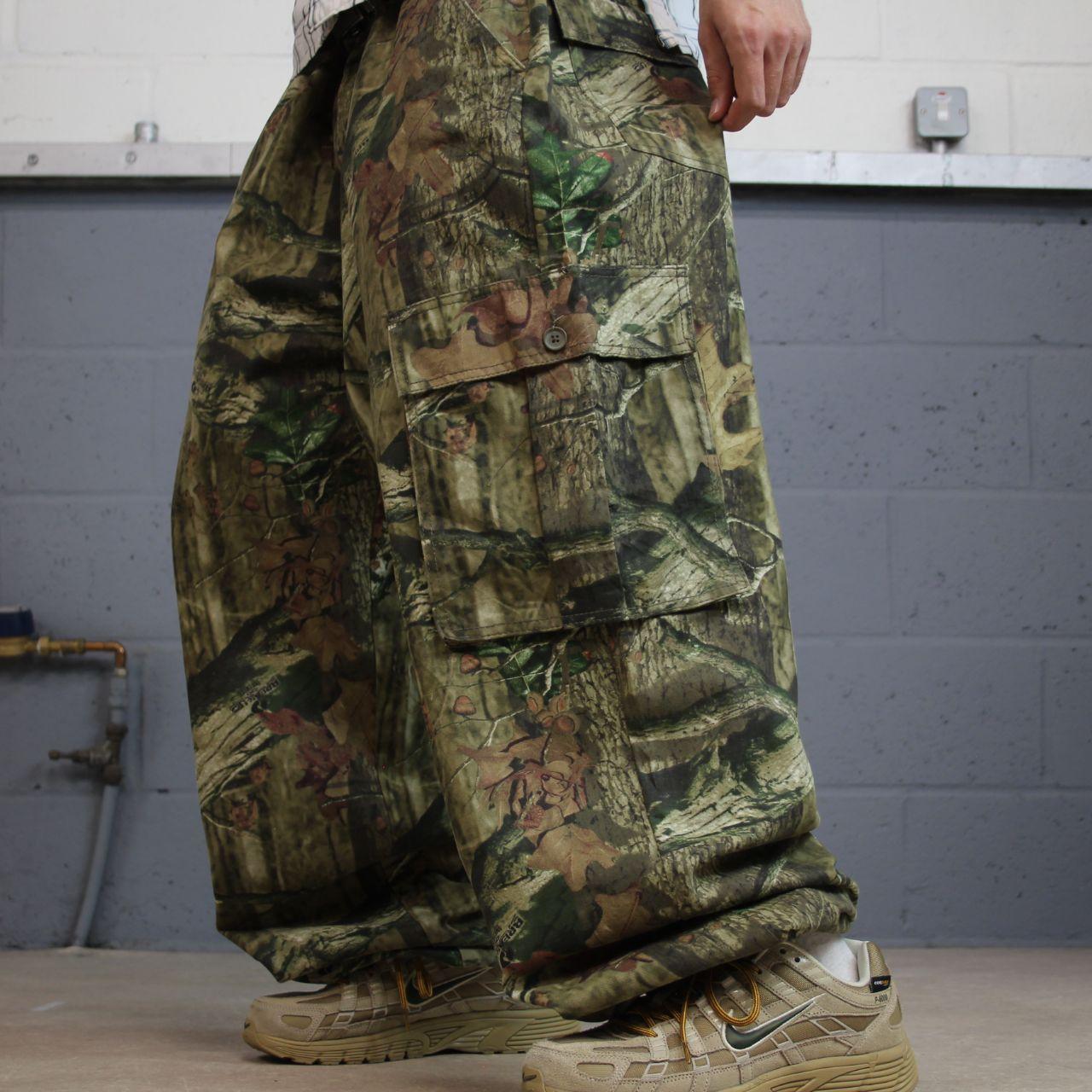 Baggy mossy oak camo cargo trousers hunting style Y2K khaki camouflage outdoors utility trousers