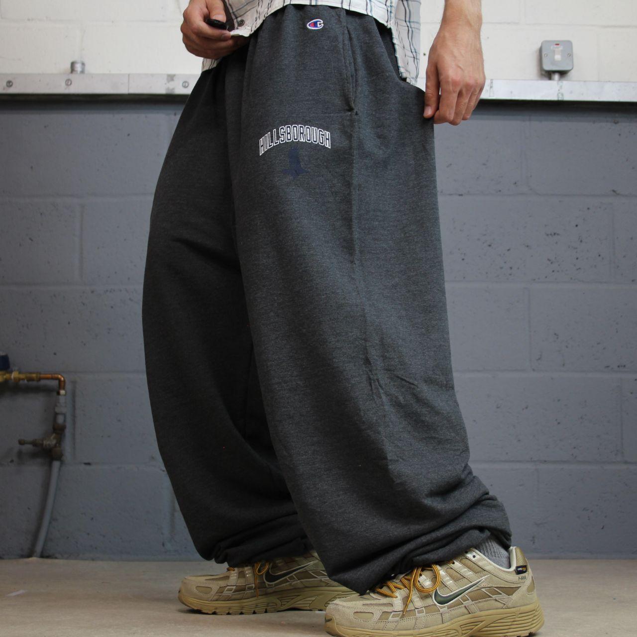 Y2K Champion baggy joggers grey wide leg cuffed Loose embroidered track pants