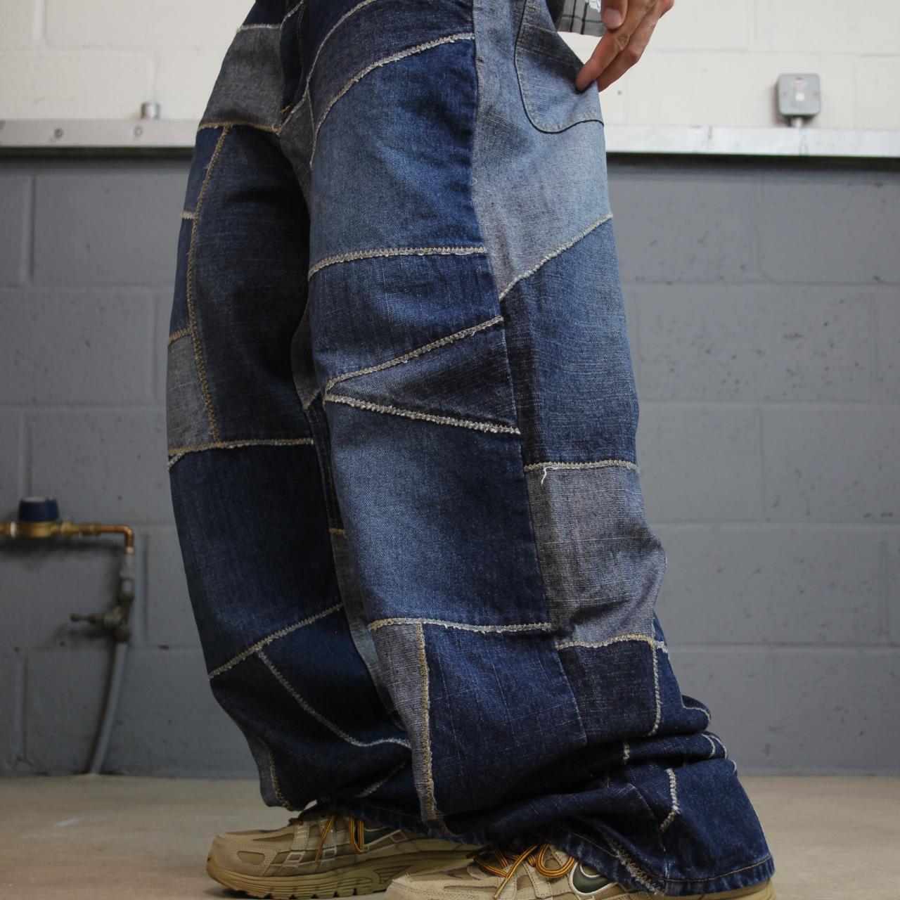 Vibes baggy patchwork jeans y2k blue colour block denim wide leg fit skater pants