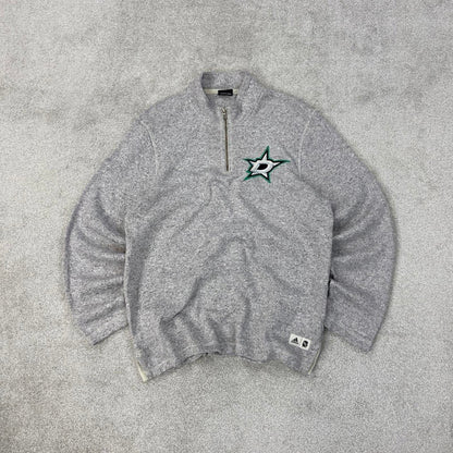Y2K Adidas NHL fleece Large grey knit style pullover 1/4 zip embroidered logo