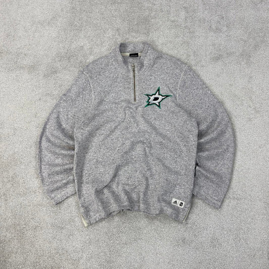Y2K Adidas NHL fleece Large grey knit style pullover 1/4 zip embroidered logo