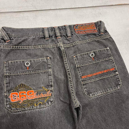 Embroidered black COOGI denim shorts W38